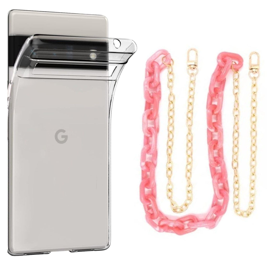 Capa cristal com cordão corrente rosa para Google Pixel 6 Pro