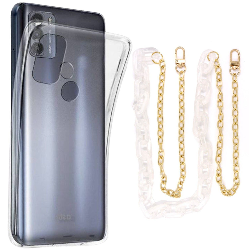 Capa cristal com cordão corrente branco para Motorola Moto G50