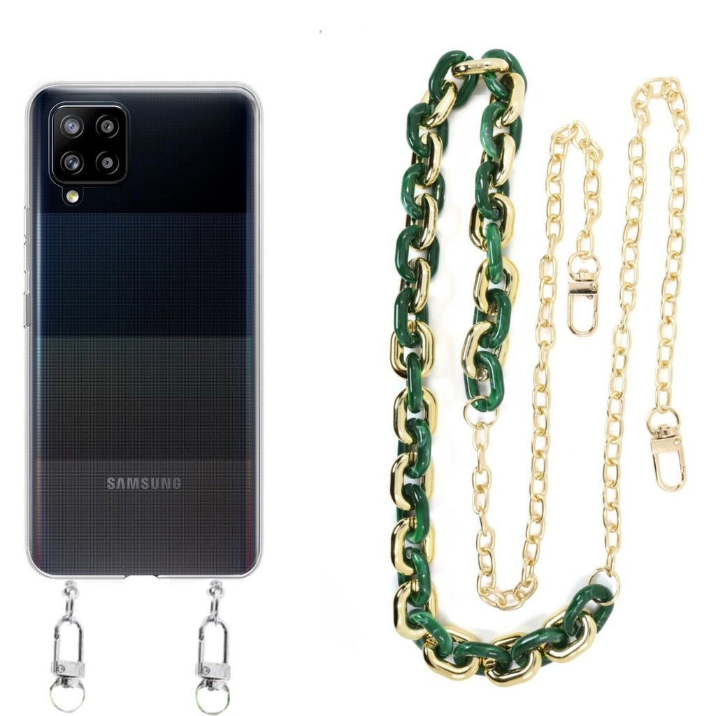 Capa cristal com cordão corrente verde para Samsung Galaxy A42 5G