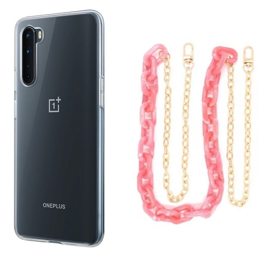 Capa cristal com cordão corrente rosa para Oneplus Nord