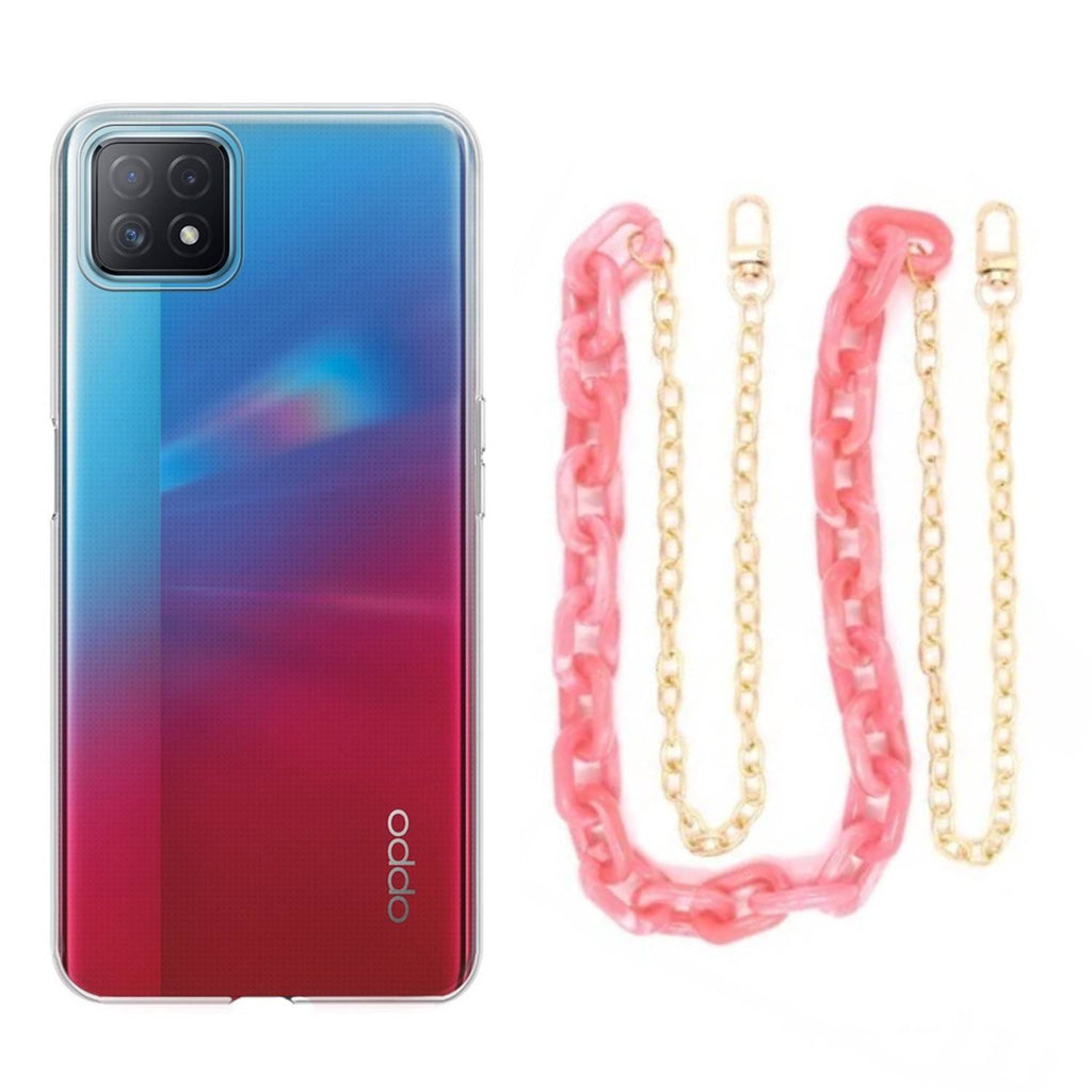 Capa cristal com cordão corrente rosa para Oppo A73