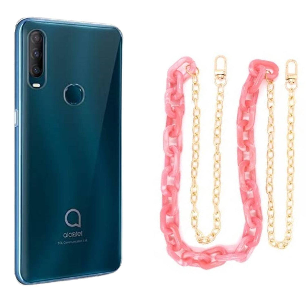 Capa cristal com cordão corrente rosa para Alcatel 1S 2020