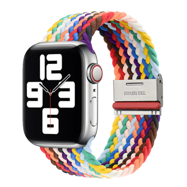 Bracelete entrançada Solo loop ajustável para Apple Watch SE 2022 40mm Rainbow