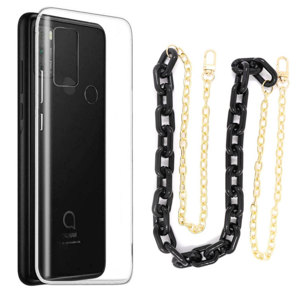 Capa cristal com cordão corrente preto para Alcatel 1V 2021