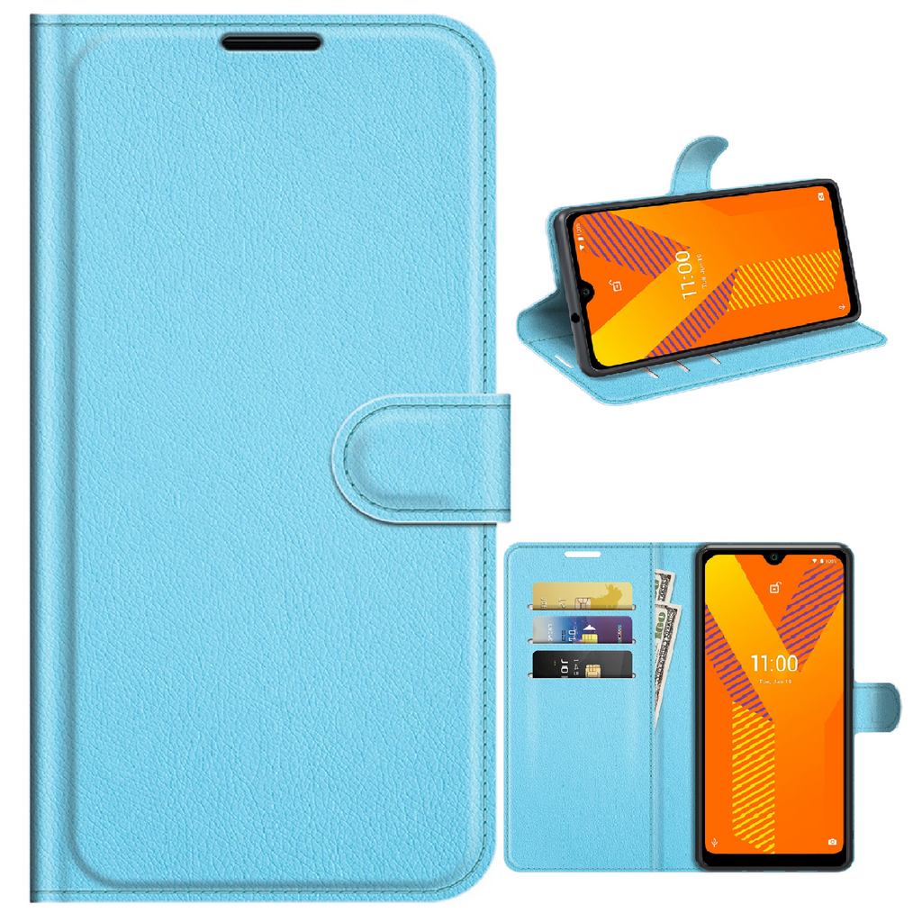 Capa carteira tipo Livro com porta cartões Wiko Y62 Light Blue