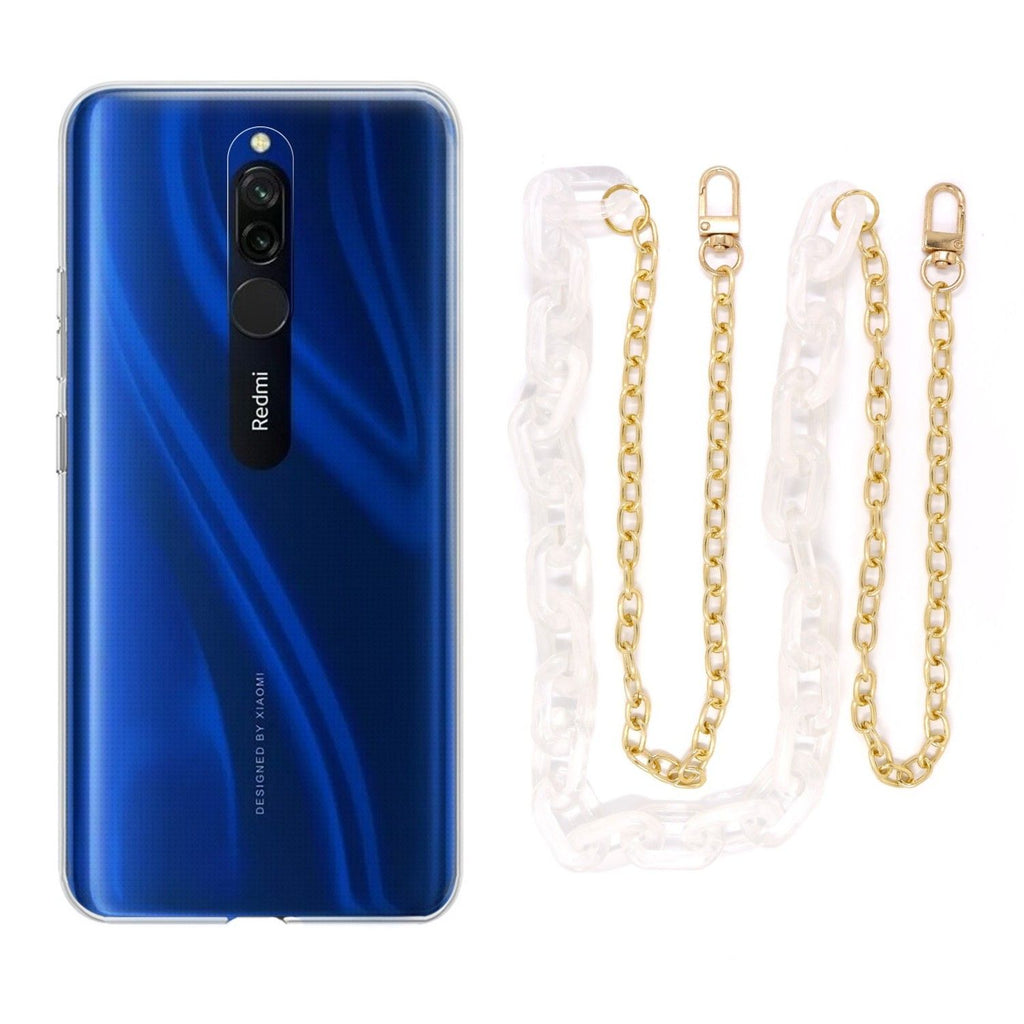 Capa cristal com cordão corrente branco para Xiaomi Redmi 8