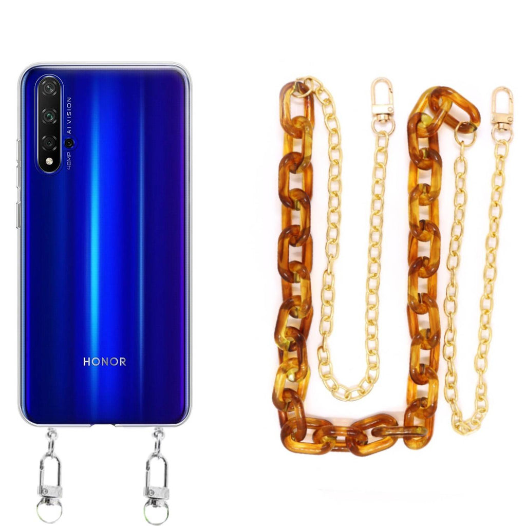 Capa cristal com cordão corrente castanho para Huawei Nova 5T