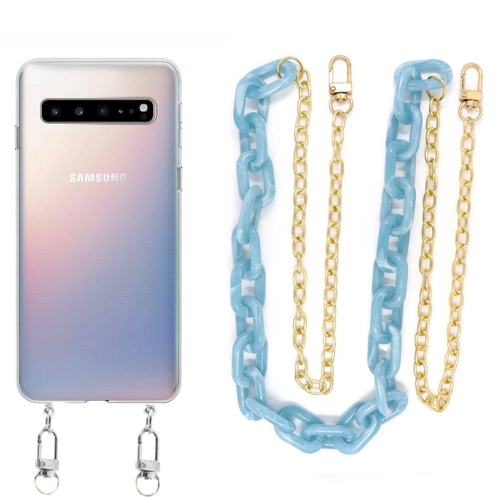 Capa cristal com cordão corrente azul para Samsung Galaxy S10 5G