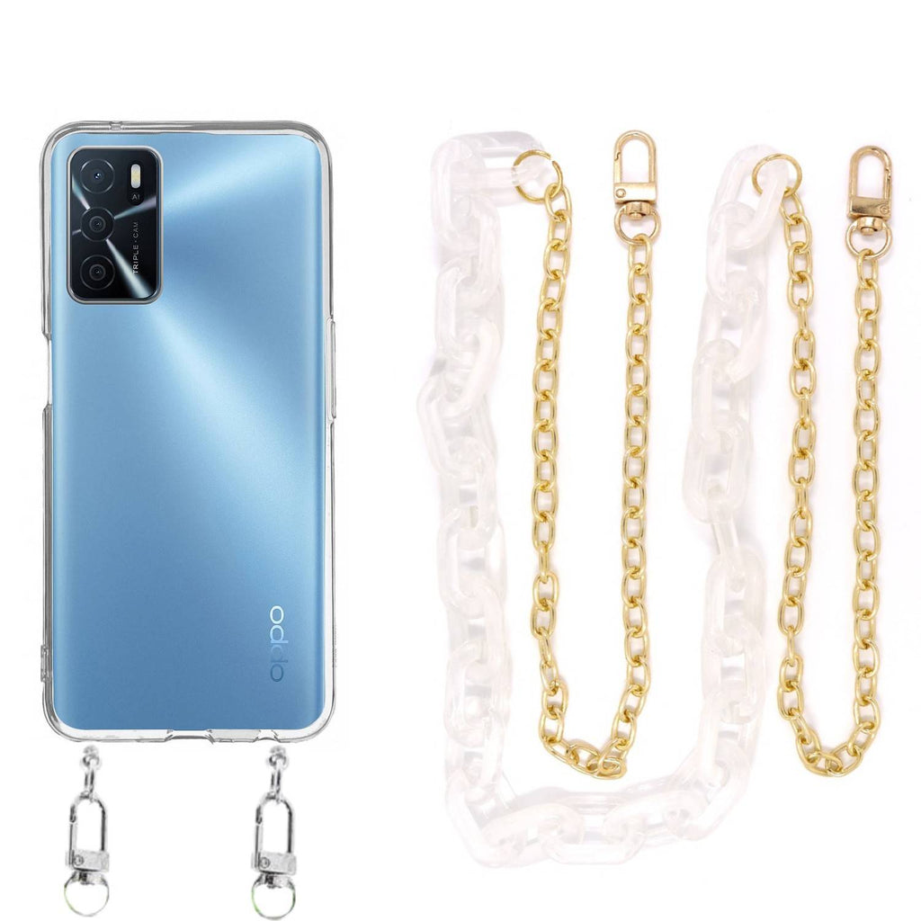 Capa cristal com cordão corrente branco para Oppo A55 5G