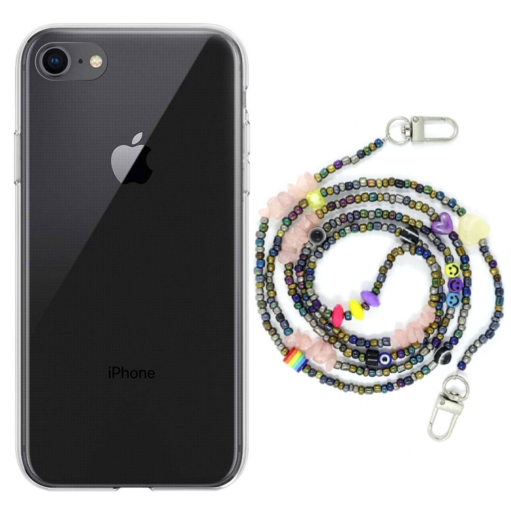 Capa cristal com fio miçanga smile para iPhone 8