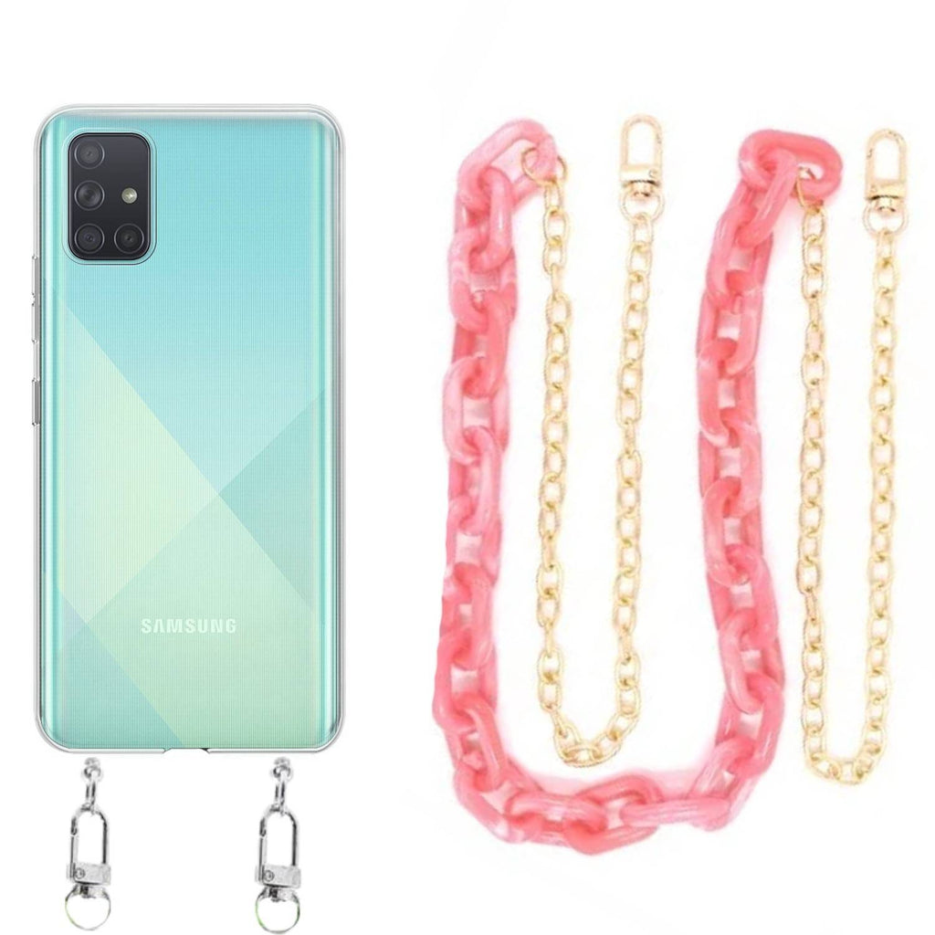 Capa cristal com cordão corrente rosa para Samsung Galaxy A51