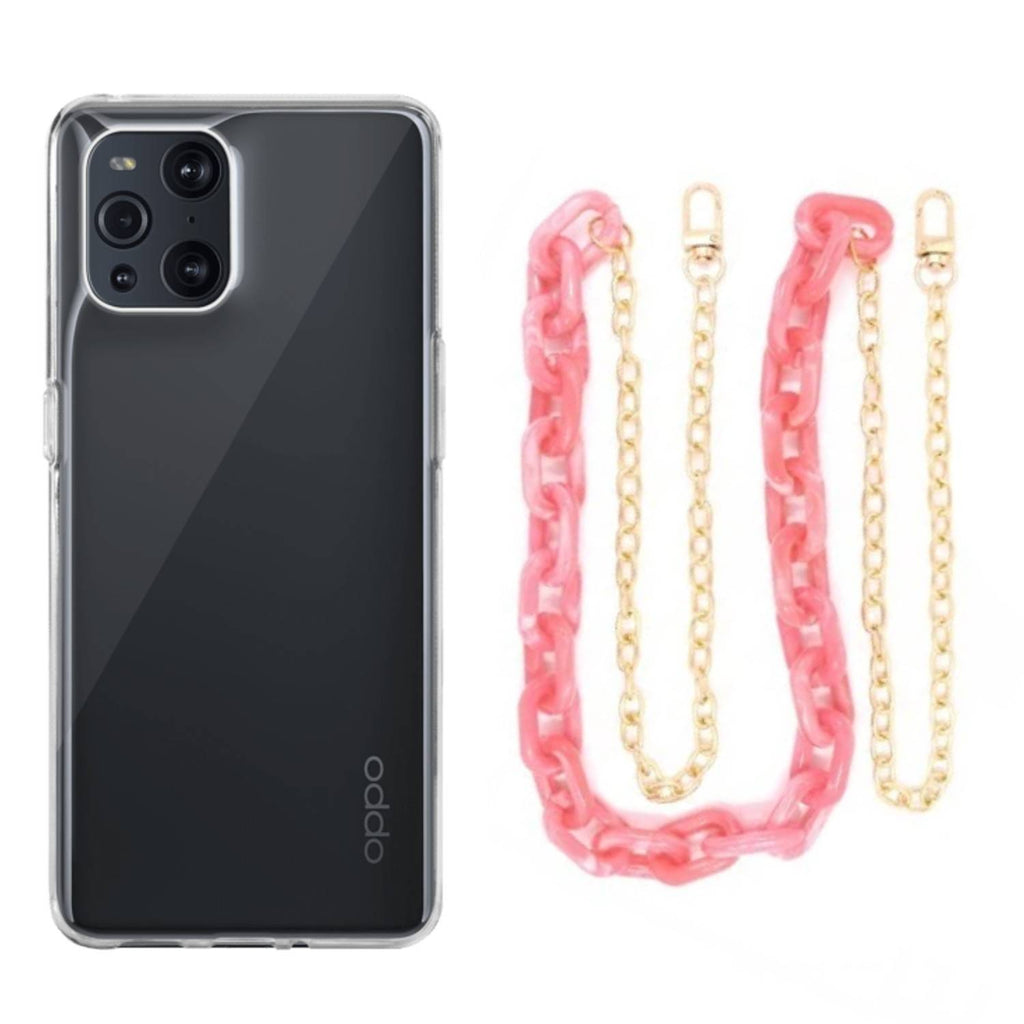 Capa cristal com cordão corrente rosa para Oppo Find X3 Pro