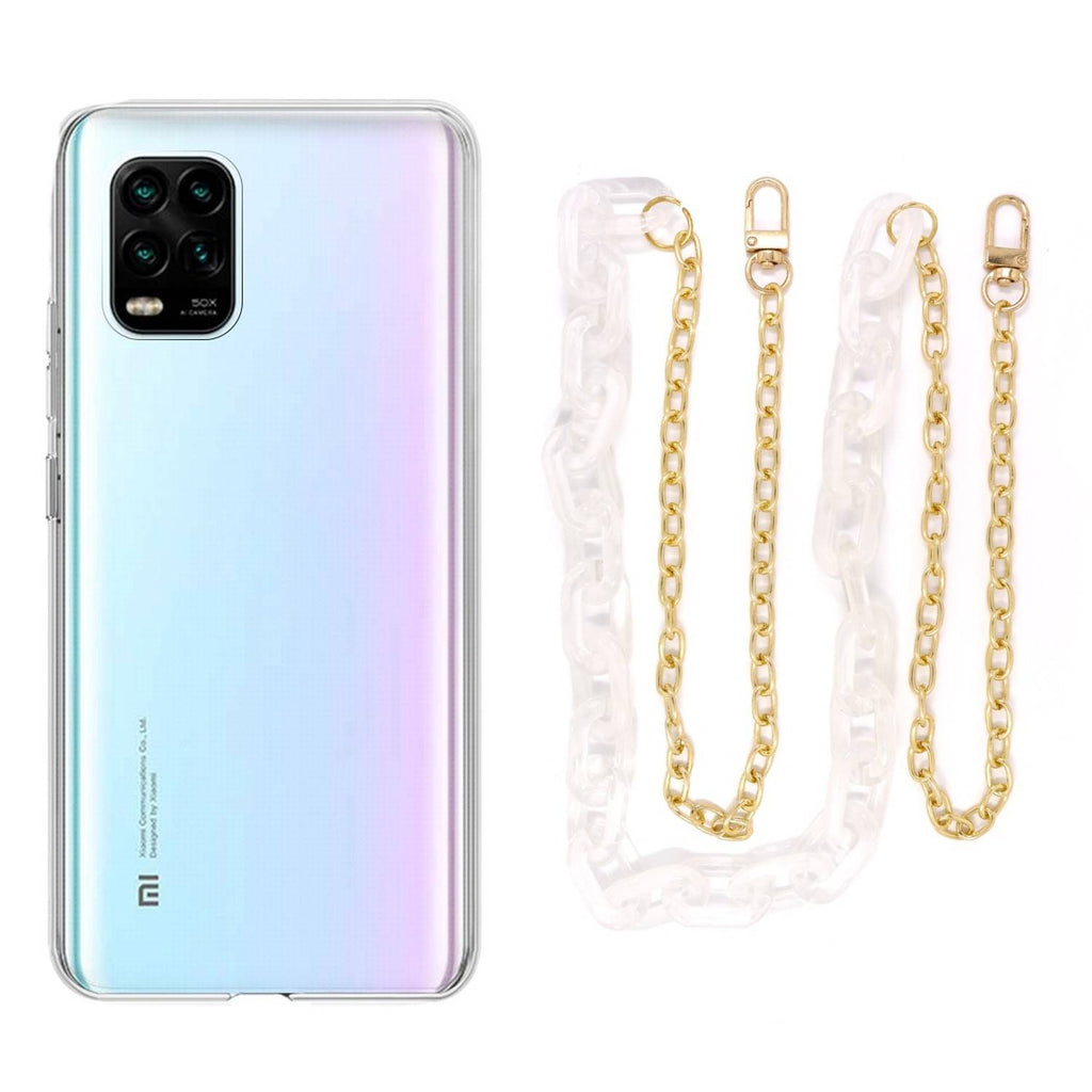 Capa cristal com cordão corrente branco para Xiaomi Mi 10 Lite