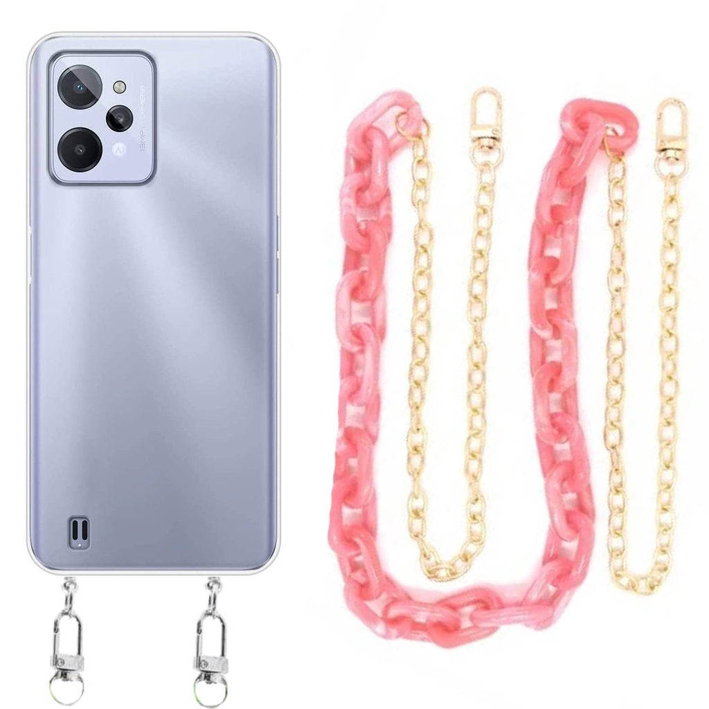 Capa cristal com cordão corrente rosa para Realme C31