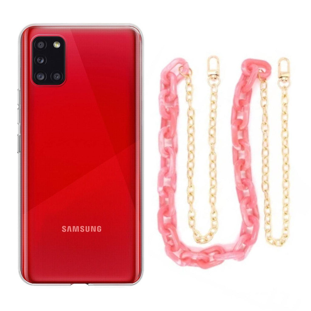 Capa cristal com cordão corrente rosa para Samsung Galaxy A31