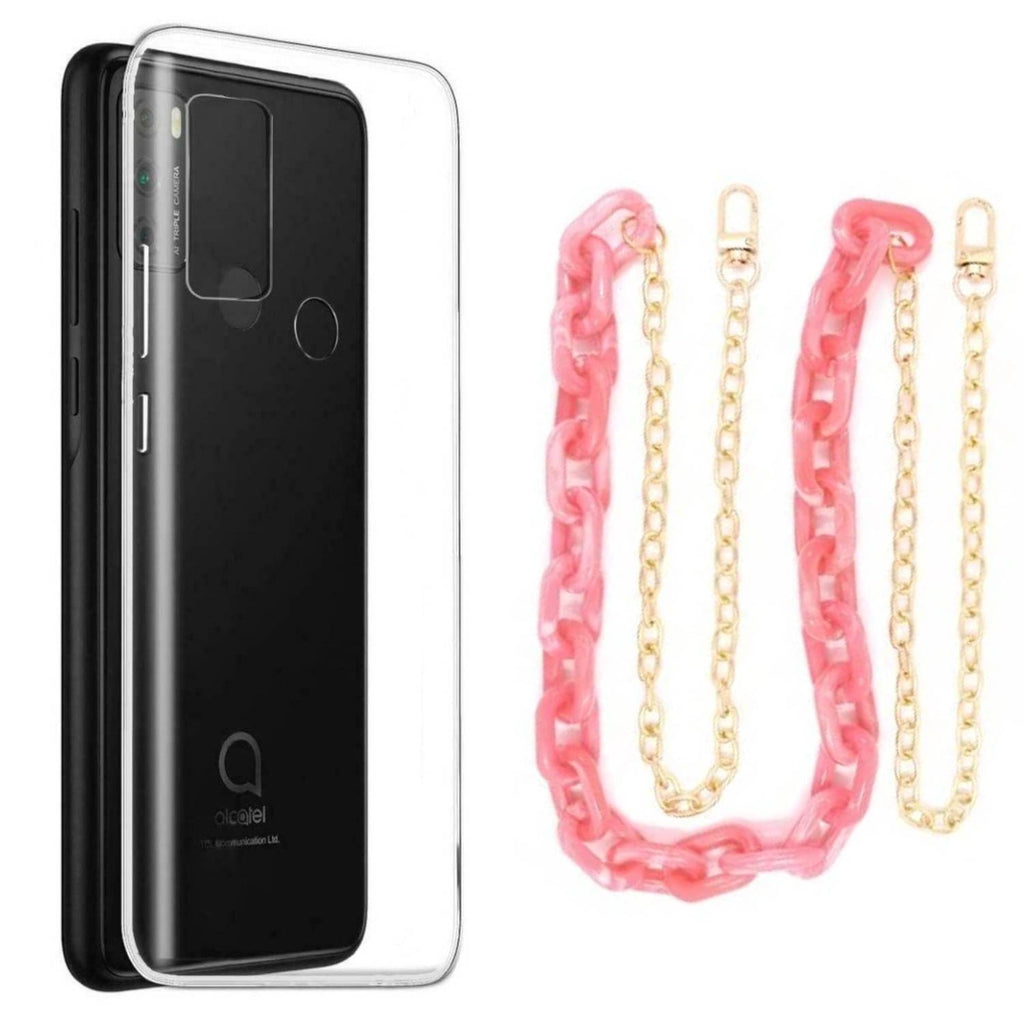 Capa cristal com cordão corrente rosa para Alcatel 1V 2021