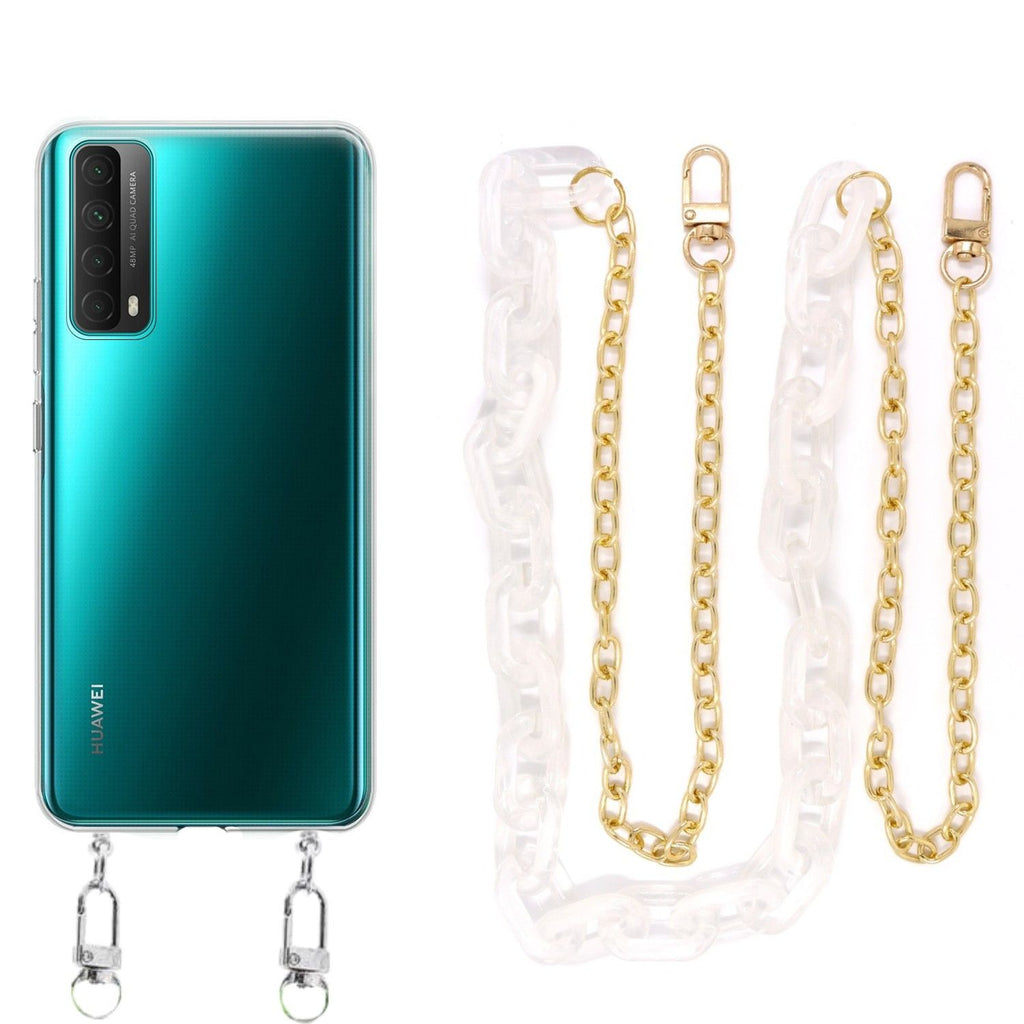 Capa cristal com cordão corrente branco para Huawei P Smart 2021