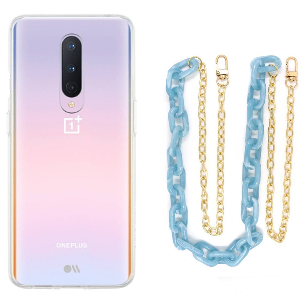 Capa cristal com cordão corrente azul para Oneplus 8