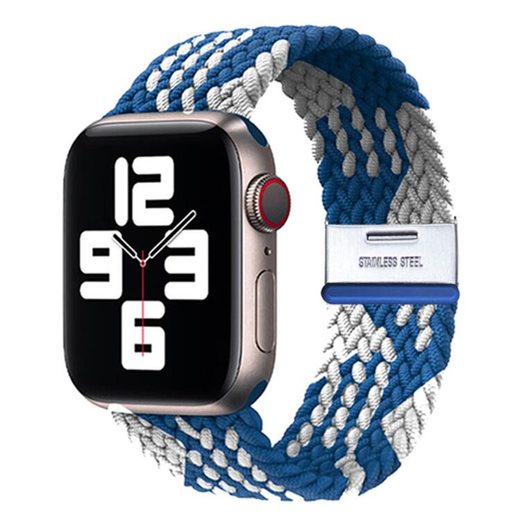 Bracelete entrançada Solo loop ajustável para Apple Watch SE 2022 40mm Azul e Branco