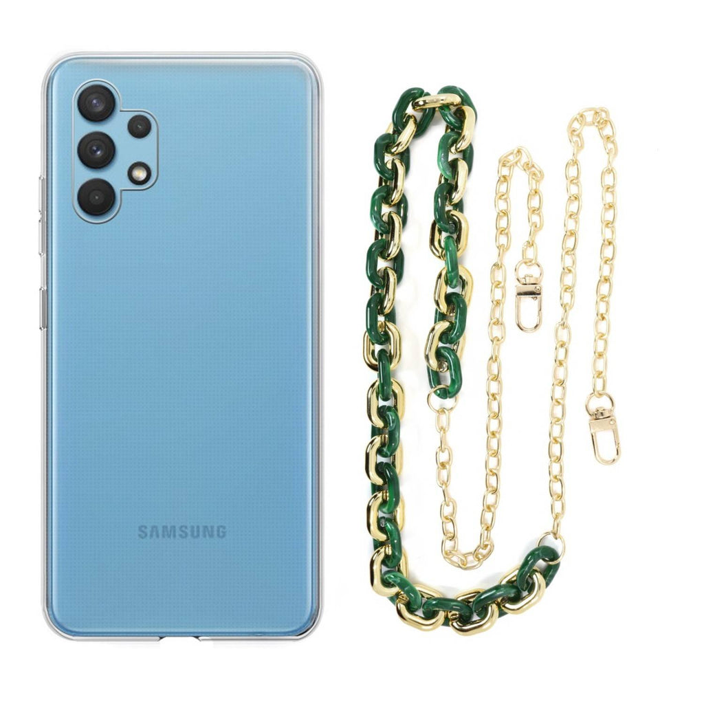 Capa cristal com cordão corrente verde para Samsung Galaxy A22 4G