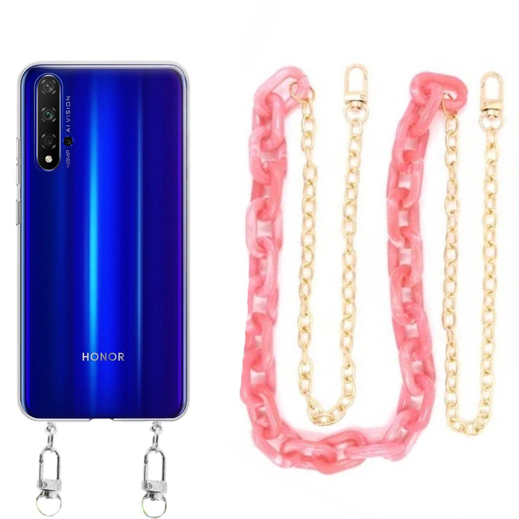 Capa cristal com cordão corrente rosa para Huawei Nova 5T