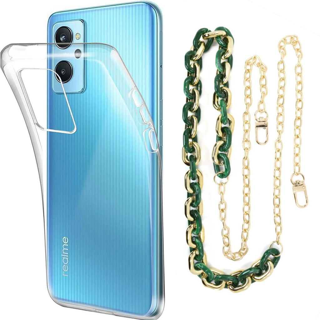 Capa cristal com cordão corrente verde para Oppo A76