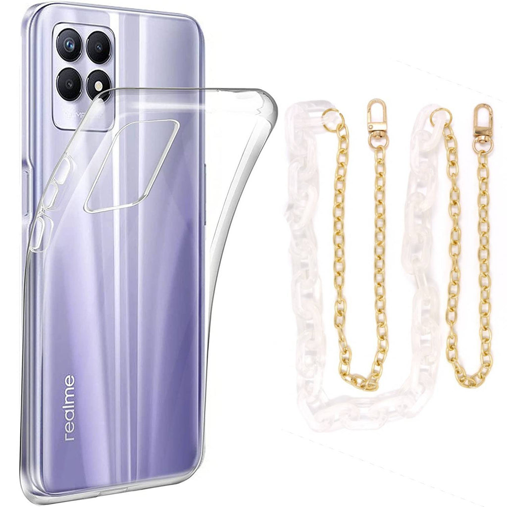 Capa cristal com cordão corrente branco para Realme Narzo 50