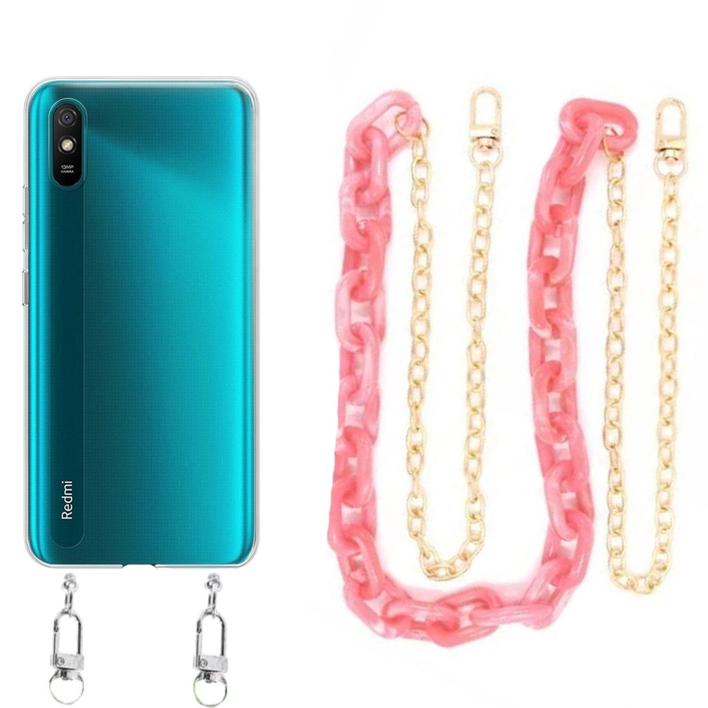 Capa cristal com cordão corrente rosa para Xiaomi Redmi 9A