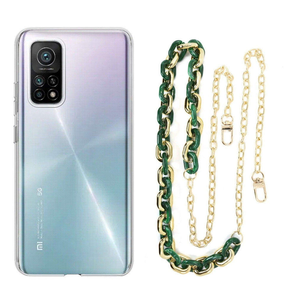 Capa cristal com cordão corrente verde para Xiaomi Mi 10T