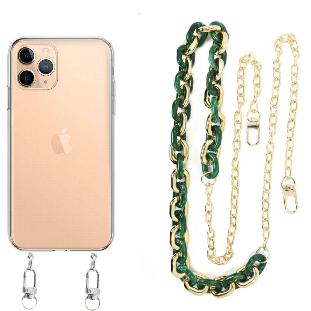 Capa cristal com cordão corrente verde para iPhone 11 Pro