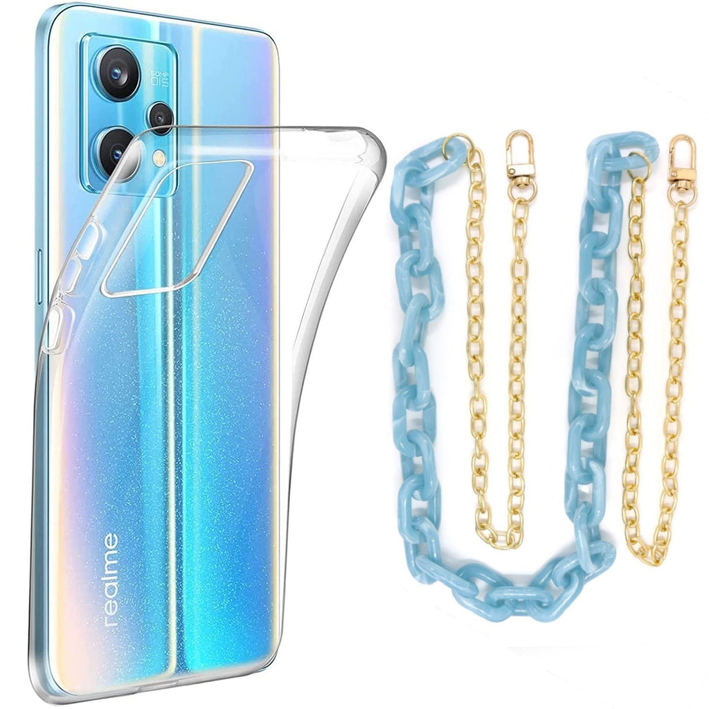 Capa cristal com cordão corrente azul para Realme 9 4G