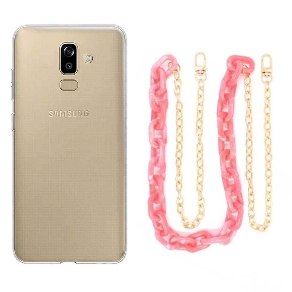 Capa cristal com cordão corrente rosa para Samsung Galaxy J6 Plus