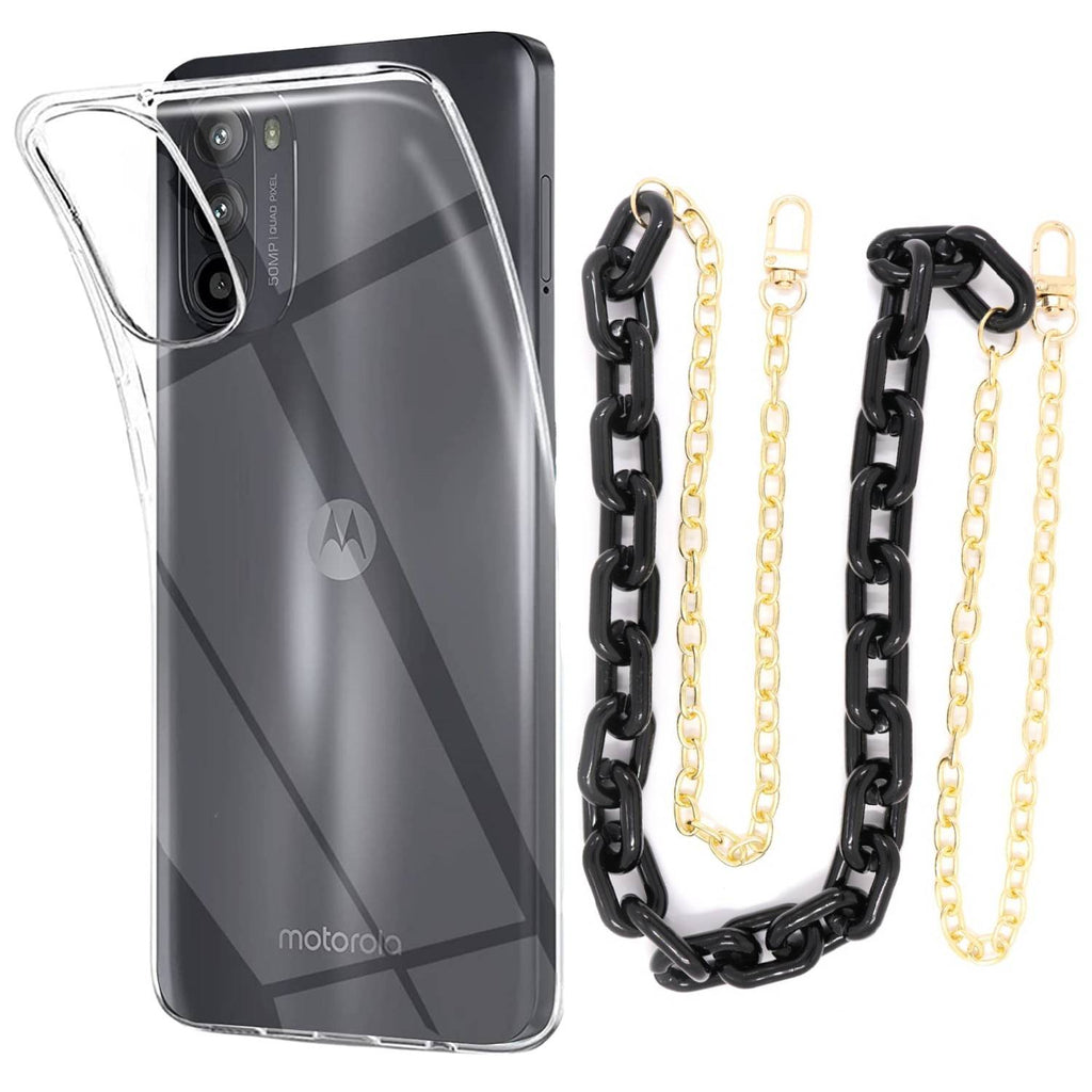 Capa cristal com cordão corrente preto para Motorola Moto G52