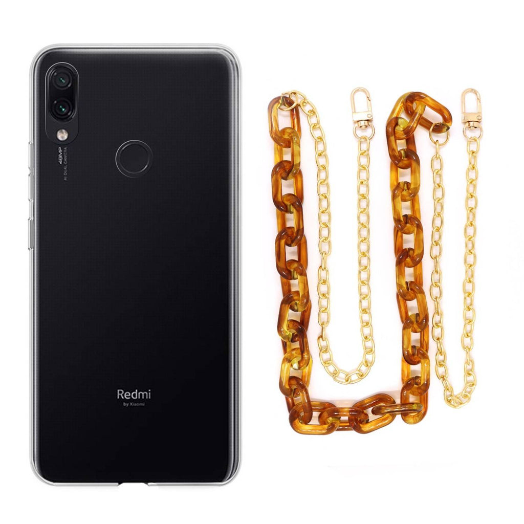 Capa cristal com cordão corrente castanho para Xiaomi Redmi Note 7