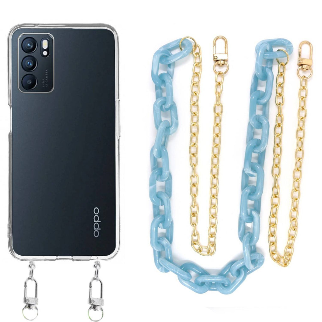 Capa cristal com cordão corrente azul para Oppo Reno 6 Pro 5G