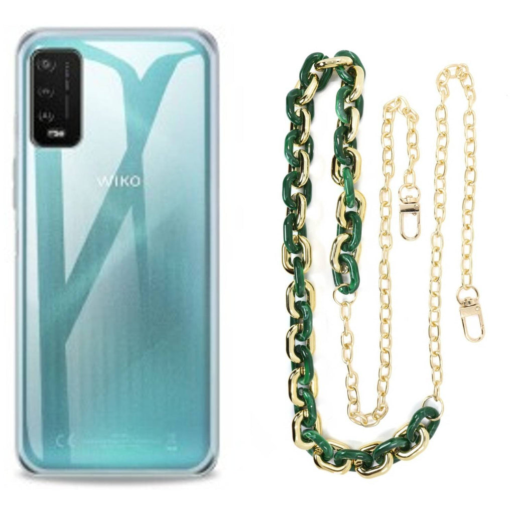 Capa cristal com cordão corrente verde para Wiko U10