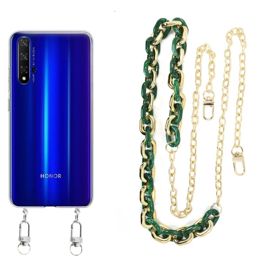 Capa cristal com cordão corrente verde para Huawei Nova 5T