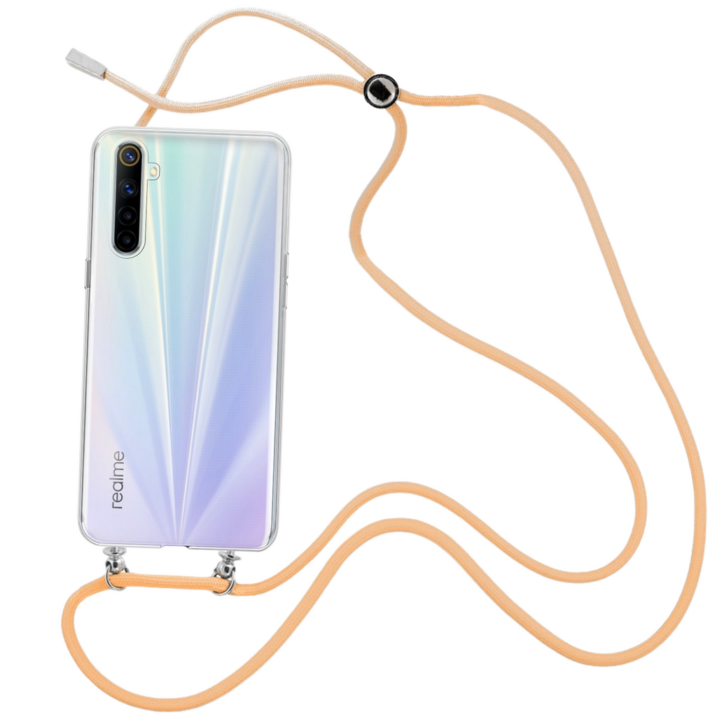 Capa cristal com fio cordão laranja para Realme 6