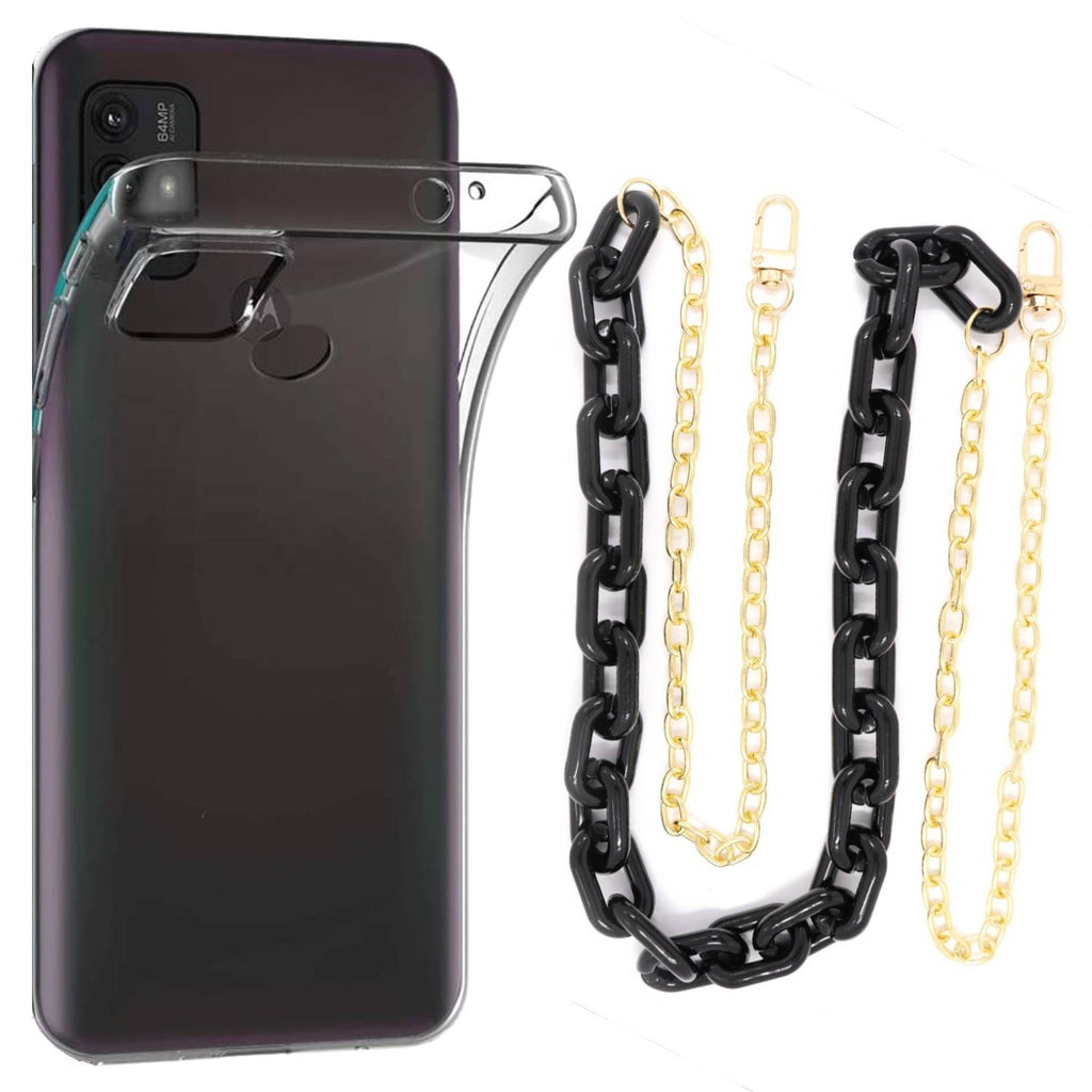 Capa cristal com cordão corrente preto para Motorola Moto G10