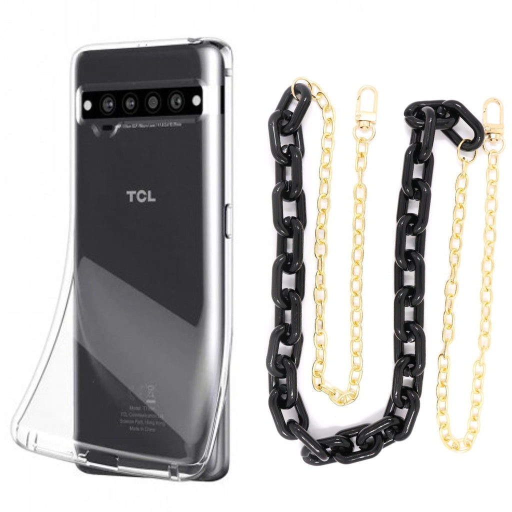 Capa cristal com cordão corrente preto para TCL 10 Pro