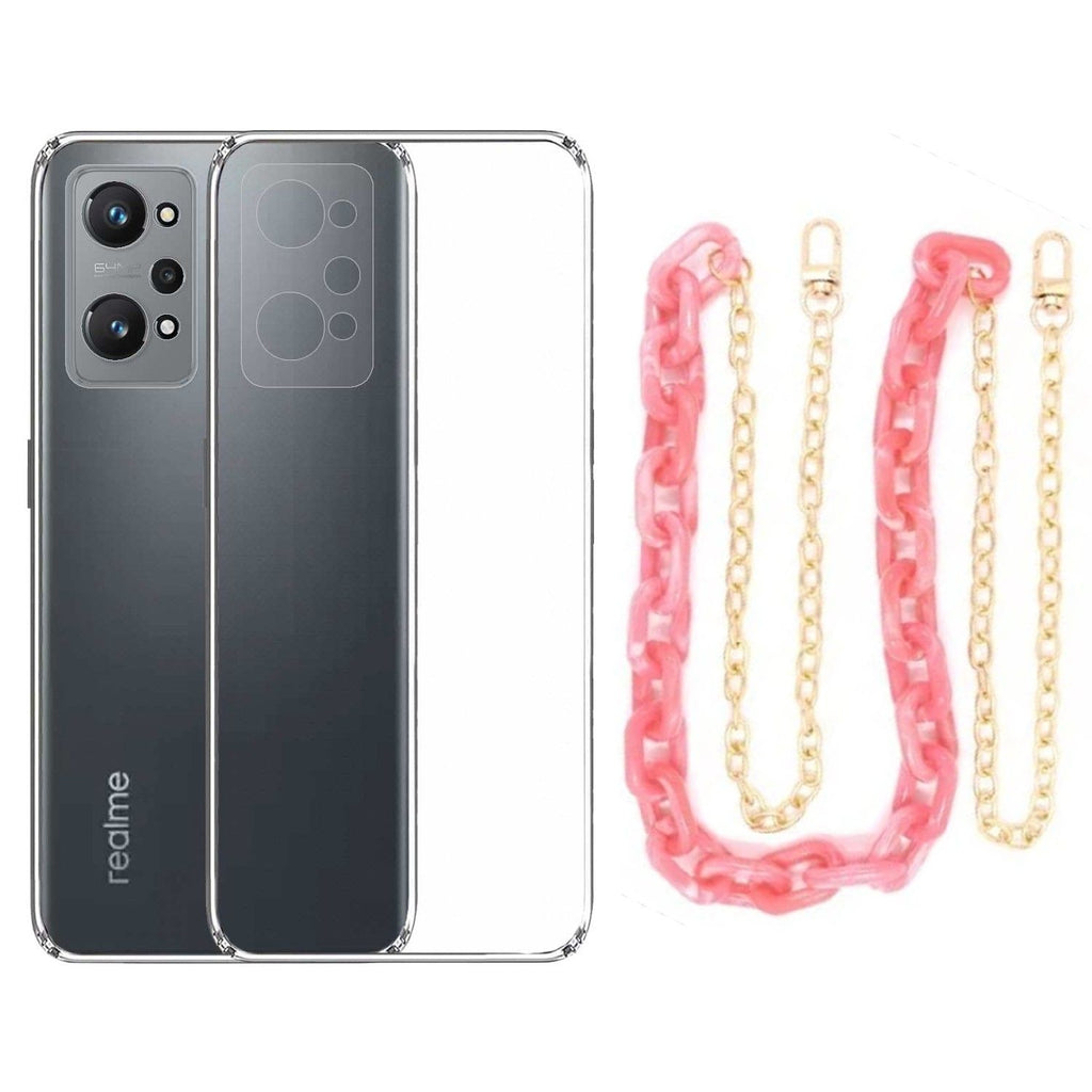 Capa cristal com cordão corrente rosa para Realme GT Neo 2