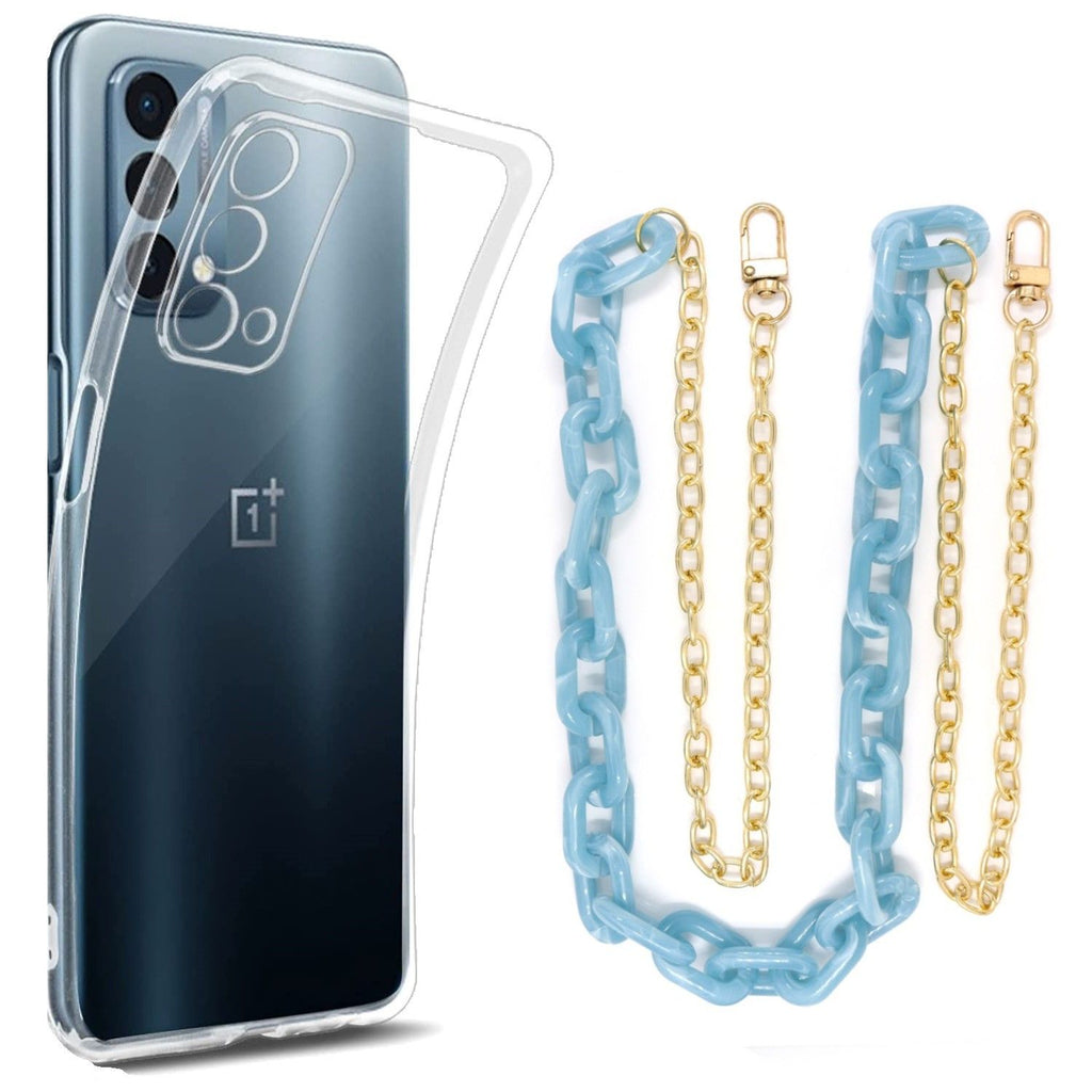 Capa cristal com cordão corrente azul para Oneplus Nord N200 5G