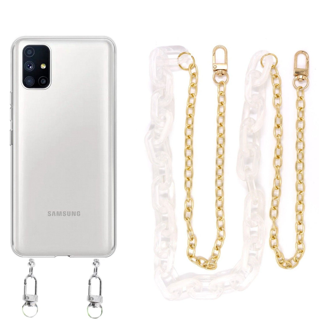 Capa cristal com cordão corrente branco para Samsung Galaxy M51