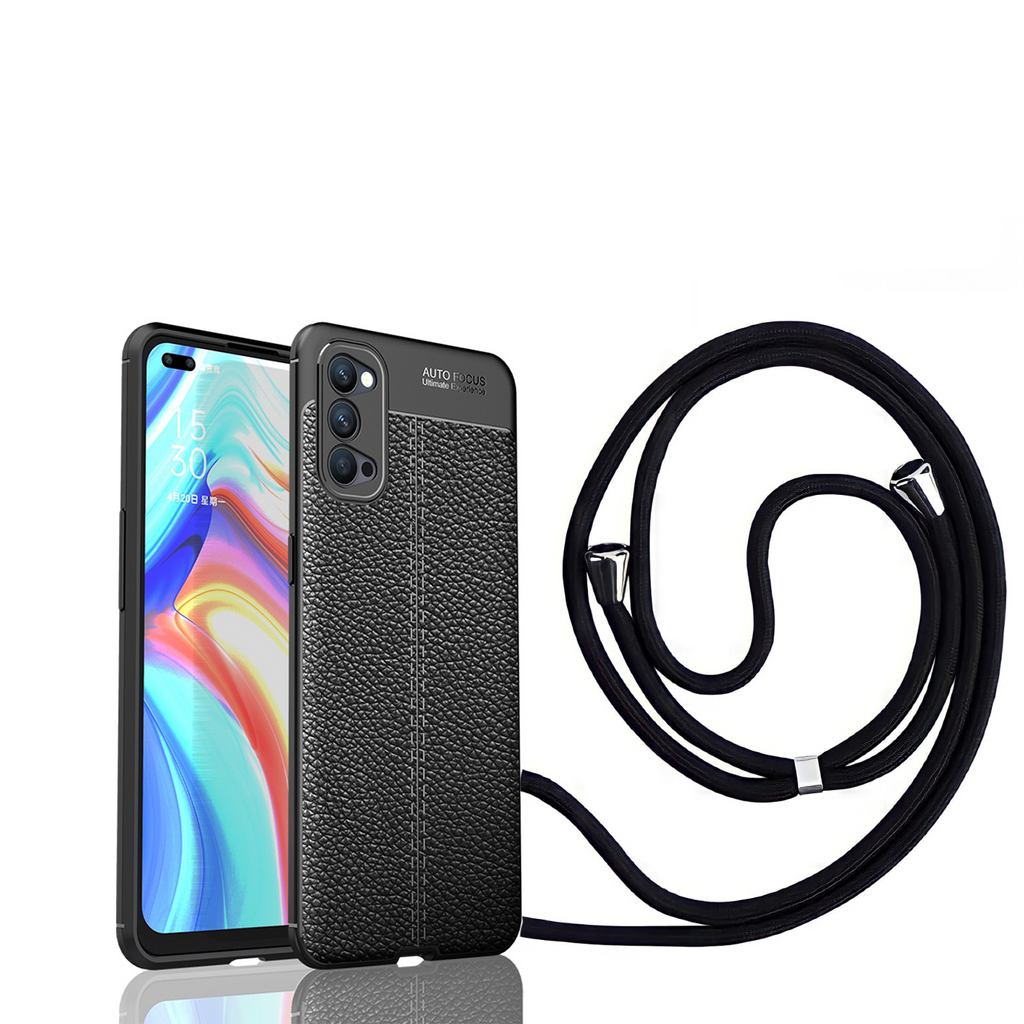 Capa Rugged Leather com cordão / fita para Oppo Reno4 5G