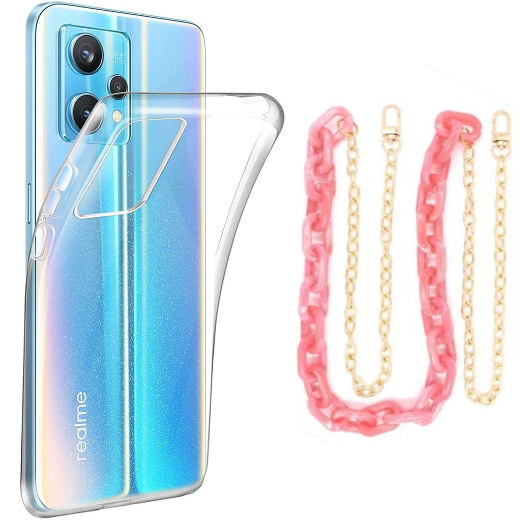 Capa cristal com cordão corrente rosa para Realme 9 Pro Plus