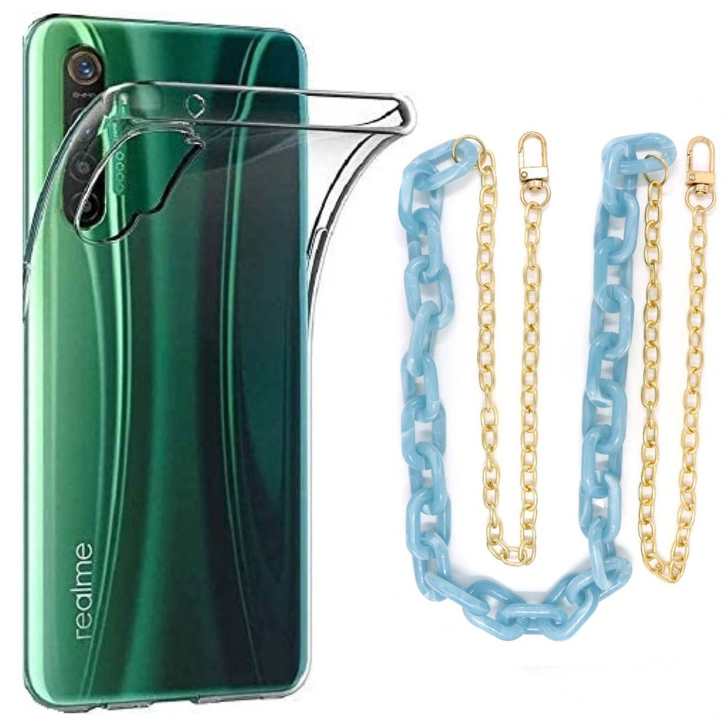 Capa cristal com cordão corrente azul para Realme XT