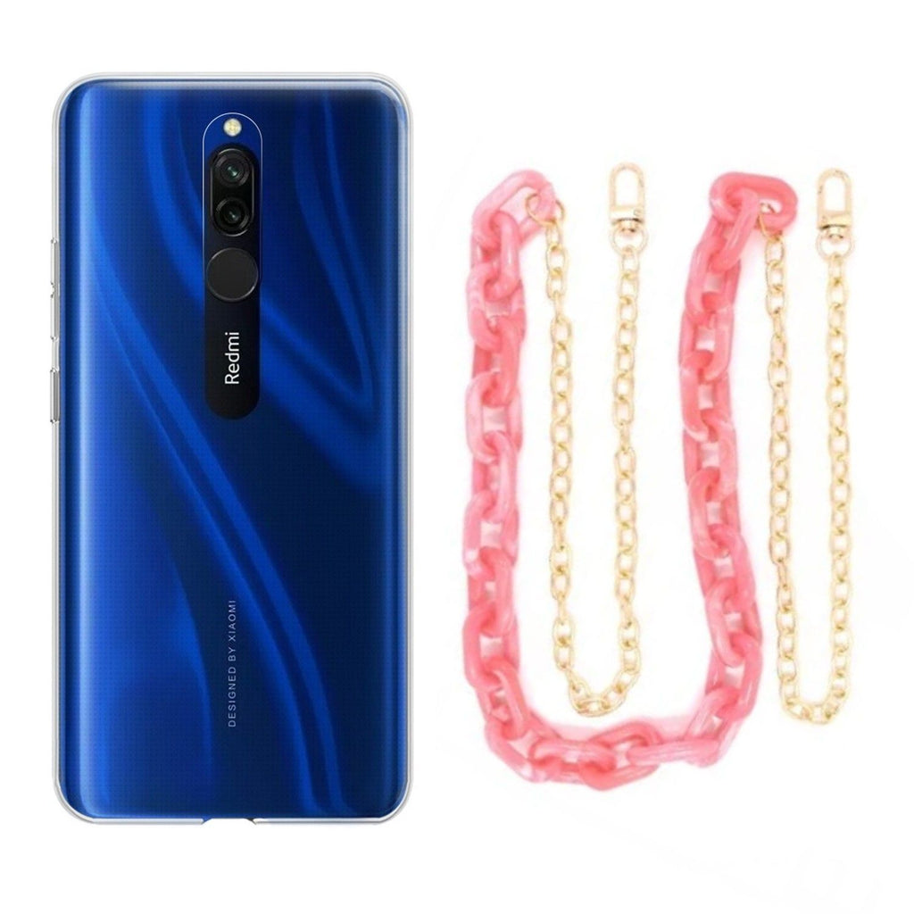 Capa cristal com cordão corrente rosa para Xiaomi Redmi 8