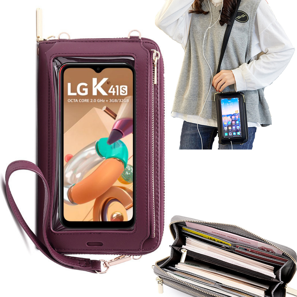 Bolsa Mala tira-colo com função touch ecrã LG K41s Vermelho vinho