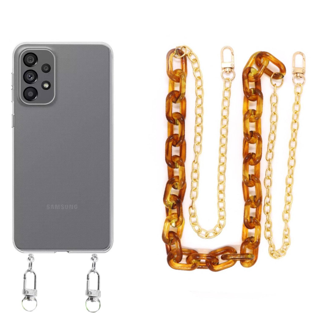 Capa cristal com cordão corrente castanho para Samsung Galaxy A33