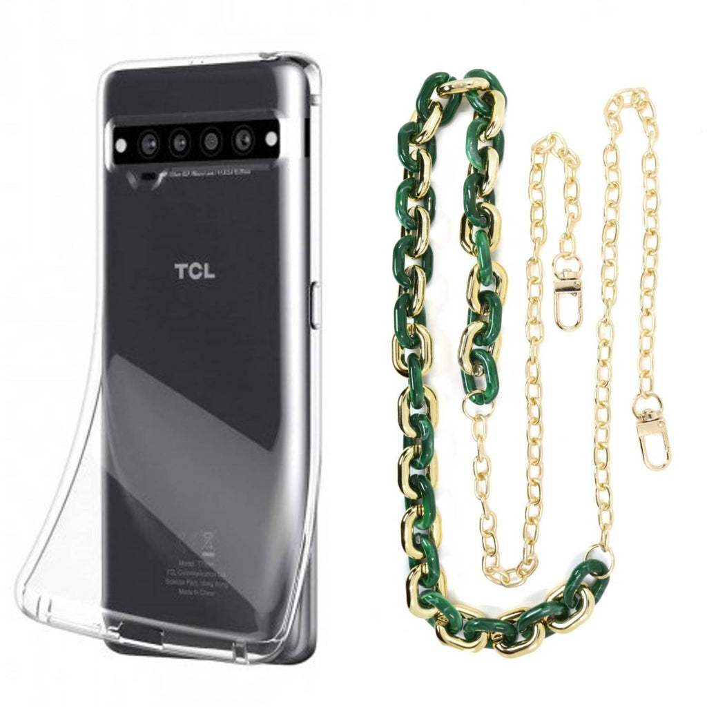 Capa cristal com cordão corrente verde para TCL 10 Pro